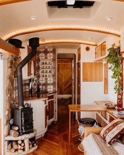 A wood-burning furnace and tile add extra charm.