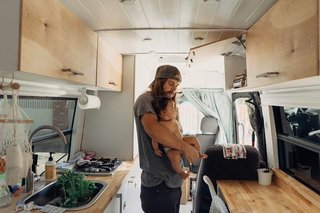 Snuggling in the van.