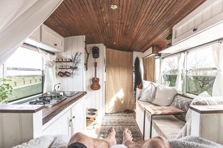 Conte splayed in bed taking in his home on wheels.