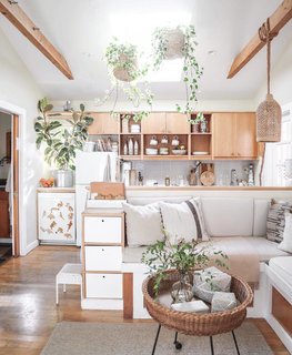 The open floor plan allows the living space to flow into the kitchen.