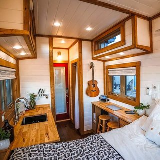 A view of the tiny home from the bed. 