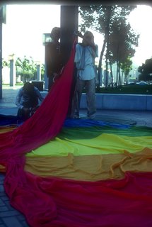 Preparing the original flag to be raised in 1978.