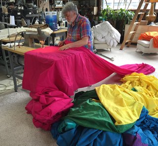 Baker sewing a giant flag for the miniseries <i>When We Rise</i>.