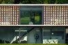 Modern home with Wood Siding Material, Windows, Concrete Siding Material, Metal Siding Material, House Building Type, Green Roof Material, Sliding Window Type, and Metal. A closer look at the facade Photo 4 of Biscuit House