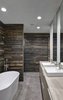 Modern home with Bath Room, Wood Counter, Laminate Counter, Ceramic Tile Floor, Vessel Sink, Freestanding Tub, Full Shower, and Recessed Lighting. View showing the guest bathroom with formerly-exterior cedar-sheathed walls. (2017) Photo 11 of 530 house