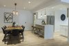 Modern home with Kitchen, Medium Hardwood Floor, Quartzite Counter, Refrigerator, Marble Counter, Engineered Quartz Counter, Ice Maker, Ceiling Lighting, Pendant Lighting, Subway Tile Backsplashe, Light Hardwood Floor, Undermount Sink, Recessed Lighting, Accent Lighting, and White Cabinet. Dining Room & Kitchen Photo 4 of Upper East Side Oasis