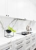 Modern home with Kitchen, Marble Counter, White Cabinet, Wood Cabinet, Stone Tile Backsplashe, Marble Backsplashe, Recessed Lighting, Range, and Cooktops. Kitchen bench Photo 10 of PRK Residence