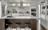 Modern home with Kitchen, Refrigerator, White Cabinet, Medium Hardwood Floor, Undermount Sink, Engineered Quartz Counter, Range Hood, Cooktops, Wall Oven, and Open Cabinet. Kitchen Photo 6 of The Gregory House