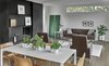 Modern home with Living Room, Recliner, End Tables, Standard Layout Fireplace, Chair, Sofa, Bookcase, Gas Burning Fireplace, Medium Hardwood Floor, Coffee Tables, and Rug Floor. Dining + Living Photo 9 of The Gregory House