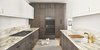 Modern home with Kitchen, White Cabinet, Marble Counter, Wood Cabinet, Light Hardwood Floor, Stone Slab Backsplashe, Recessed Lighting, Accent Lighting, Ceiling Lighting, Refrigerator, Wall Oven, Cooktops, Range Hood, Dishwasher, and Undermount Sink. Kitchen (w/ Winston) Photo 3 of Courtyard House