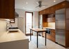 Modern home with Kitchen, Engineered Quartz Counter, Wood Cabinet, Porcelain Tile Floor, Stone Slab Backsplashe, Recessed Lighting, Refrigerator, and Drop In Sink. Kitchen Photo 5 of Stuyvesant Townhouse