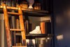 Modern home with Living Room and Bookcase. Walnut & Brass library ladder by Garrett & Garage Photo 10 of Eastern Columbia Loft