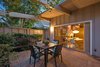Modern home with Outdoor, Small Patio, Porch, Deck, Large Patio, Porch, Deck, Shrubs, Gardens, and Hardscapes. Front patio with a view of the kitchen Photo 3 of Vintage Hollywood in the Berkeley Hills
