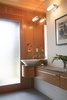 Modern home with Limestone Floor and Ceiling Lighting. Powder room Photo 13 of Deep Cove House