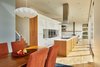 Modern home with Dining Room, Chair, Table, Pendant Lighting, Recessed Lighting, Light Hardwood Floor, and Gas Burning Fireplace. Brooks Dining Room Photo 7 of Brooks Remodel