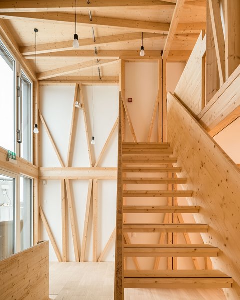Best 60 Modern Staircase Wood Railing Design Photos And Ideas Dwell The Top Two Floors Of Dfab House Are Made Prefabricated Load Bearing