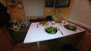 When Jilan and her family were living in the tiny house, they used a fold-out dining table.