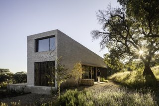 The roof is angled to mimic the surrounding hills. It also solves “the practical issue of not having to clean the roofs,” the architects add.