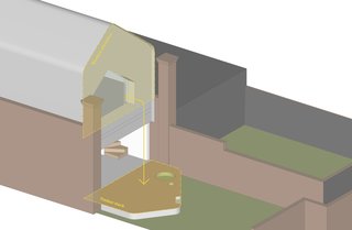 "Designing a deck typically involves drawing a square or a rectangle," the architects say. "At Grant House we wanted something that pulled in the edges to allow for more garden at the sides. The answer was simple: what if the facade fell down?"