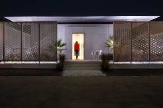The FutureHAUS seen at night in Dubai. 