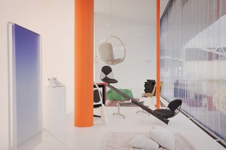 "Tomorrow" features a seesaw made with Eames wire chairs.