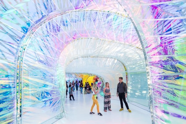 The pavilion is an Instagram-worthy playground of color and light. The organizers encourage visitors to use the hashtag #LoveLetterToLA to receive a discount on general admission to the museum.