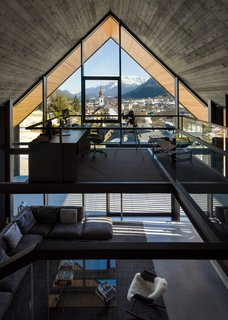 The view from the master bedroom towards the office and the front facade that frames Camporosso’s church and bell tower located in the heart of the valley.