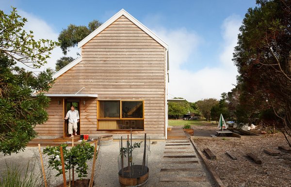 Due to the harsh coastal climate, it was important that the house be clad in durable materials. The exterior consists of shotcrete sheathed in salvaged western red cedar weatherboards.