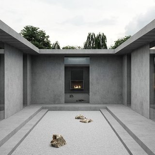 Fashion designer Jalil Peraza and Kanye West released this rendering of a prefabricated concrete affordable housing design last year. It is unknown whether Yeezy Home will be pursuing this design, however, it bears no real similarities to the prefab dome prototypes.