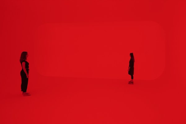 Amesha Spentas is one of Turrell’s Ganzfeld installations, which use light projections to engulf the viewing space. The German word Ganzfeld—meaning 