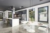 Modern home with Dining Room, Table, Concrete Floor, Pendant Lighting, Ceiling Lighting, and Bar. open floor plan with dining and kitchen areas Photo 3 of 1908 Oaklawn