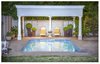 Modern home with Outdoor, Side Yard, Trees, Grass, Gardens, Large Pools, Tubs, Shower, Salt Water Pools, Tubs, Shower, Concrete Pools, Tubs, Shower, Swimming Pools, Tubs, Shower, Pavers Patio, Porch, Deck, Horizontal Fences, Wall, and Hanging Lighting. A pool shelter and a tween double car port were build keeping the same style as the main building. Photo 7 of Old Victorian home is fully renovated and becomes a dream property