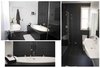 Modern home with Bath Room, Porcelain Tile Floor, Wall Mount Sink, Drop In Tub, Full Shower, Ceiling Lighting, Wall Lighting, Porcelain Tile Wall, and One Piece Toilet. The ensuite bathroom is modern Photo 10 of Old Victorian home is fully renovated and becomes a dream property