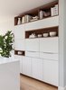 Modern home with Kitchen, White Cabinet, Wood Cabinet, Laminate Cabinet, Engineered Quartz Counter, and Light Hardwood Floor. Custom pantry and design center, cabinetry by Kaimade Photo 2 of Los Palmos