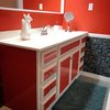 Modern home with Bath Room. Rather than put in new cabinets I gave this old cabinet a facelift by cutting red acrylic to act as a veneer which I applied via liquid nails, and added new knobs/drawer pulls. Photo 5 of The Roaches world