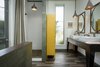 Modern home with Wood Counter, Porcelain Tile Floor, and Pendant Lighting. Master Bathroom with tall ceiling and floor to ceiling jalousie windows Photo 12 of A Modern 1954 Plantation Style Home on Maui