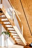 Custom stair made entirely of matching pine plywood. Photo 13 of Lokal A-Frame modern home