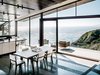 Modern home with Kitchen, White Cabinet, Metal Cabinet, Metal Counter, Wood Cabinet, and Ceiling Lighting. Kitchen / Dining room Photo 5 of Fall House