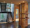 Modern home with Staircase, Wood Tread, and Metal Railing. Main Stair with curvilinear cherry wood screen wall Photo 12 of Mazama House