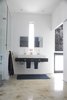 Modern home with Bath Room, Full Shower, Vessel Sink, Floor Lighting, Recessed Lighting, Concrete Floor, Wall Lighting, Corner Shower, Ceiling Lighting, Freestanding Tub, Enclosed Shower, Accent Lighting, and Metal Counter. Custom vanity Photo 12 of Summers