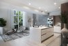 Modern home with Kitchen, Refrigerator, Wall Oven, White Cabinet, Microwave, Engineered Quartz Counter, and Recessed Lighting. First Level Photo of Luxe Townhome in Miami's Design District