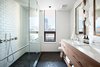 Modern home with Bath Room, Subway Tile Wall, Ceramic Tile Floor, Undermount Sink, Engineered Quartz Counter, Ceiling Lighting, Pendant Lighting, and Enclosed Shower. Tex floor tile from Mutina, Custom walnut vanity, Bocci 21.5 pendant Photo 19 of Beatty Street Loft