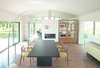 Modern home with Dining Room and Table. Dining Table: available for flat-pack delivery and home installation
• Slab Dining Table in Crown Oak veneer which was slip matched and features two slightly angled legs made from Tulipwood
• The table with dark grey stained top includes a core of aluminium honeycomb for the height of strength and durability, and to support its impressive 2500mm length. It is creatively made so the table top appears to ‘rest’ on the two slab legs below to allow for a greater overhang at each end
• The entire piece of furniture was made in ‘tension’ so the weight of the top natural holds the complete dining table together as one piece
Photo of 'Linear Living' with the latest project by William Garvey
