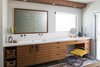 Modern home with Bath Room, Stone Tile Wall, Ceiling Lighting, Slate Floor, Engineered Quartz Counter, Two Piece Toilet, Undermount Sink, Undermount Tub, and Enclosed Shower. Master Bathroom Photo 12 of Glendale Mid Century