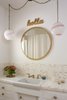 Modern home with Bath Room, Ceramic Tile Wall, Two Piece Toilet, Drop In Sink, Terrazzo Floor, Alcove Tub, Pendant Lighting, Tile Counter, and Ceiling Lighting. Girls Bathroom Photo 15 of Glendale Mid Century