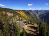 Modern home with Exterior, House Building Type, Stucco Siding Material, Metal Roof Material, Cabin Building Type, Stone Siding Material, and Shed RoofLine. Aerial Shot Photo of Smith Cabin Aspen