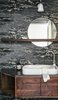 Modern home with Granite Counter. The powder room features a dramatic wallpaper by Osborne & Little. It is a nod to the seaside home's themes of surf and water. The custom mirror shelf and floating vanity are made by Kaimade Woodworking with locally sourced Claro walnut. Photo 12 of Balboa Residence