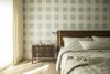 Modern home with Light Hardwood Floor and Accent Lighting. The master bedroom features a wall of gingham wallpaper as a backdrop for the walnut nightstands made by local woodworkers Mellon Winslow Design Build and bed frame made by Kaimade Woodworking. Photo 19 of Balboa Residence