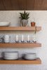 Modern home with Kitchen, Mosaic Tile Backsplashe, Wood Cabinet, Marble Backsplashe, and Open Cabinet. Kitchen in details from modern pool house, designed by JBellessa Design. Photo 9 of Modern Mountain Pool House