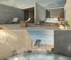 Modern home with Outdoor, Shrubs, Trees, Concrete Fences, Wall, Concrete Patio, Porch, Deck, Desert, Back Yard, Large Patio, Porch, Deck, and Landscape Lighting. private terraces Photo 3 of CasaPlutonia Retreat